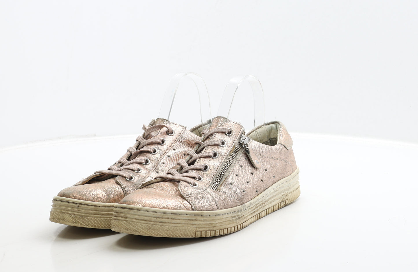Anna Field Womens Gold Leather Trainer UK 8 41 - Metallic