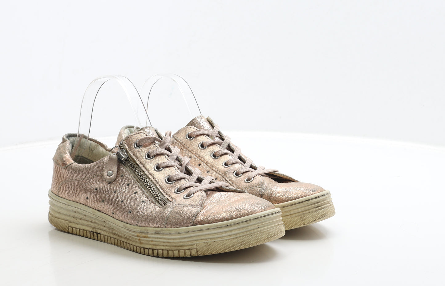 Anna Field Womens Gold Leather Trainer UK 8 41 - Metallic