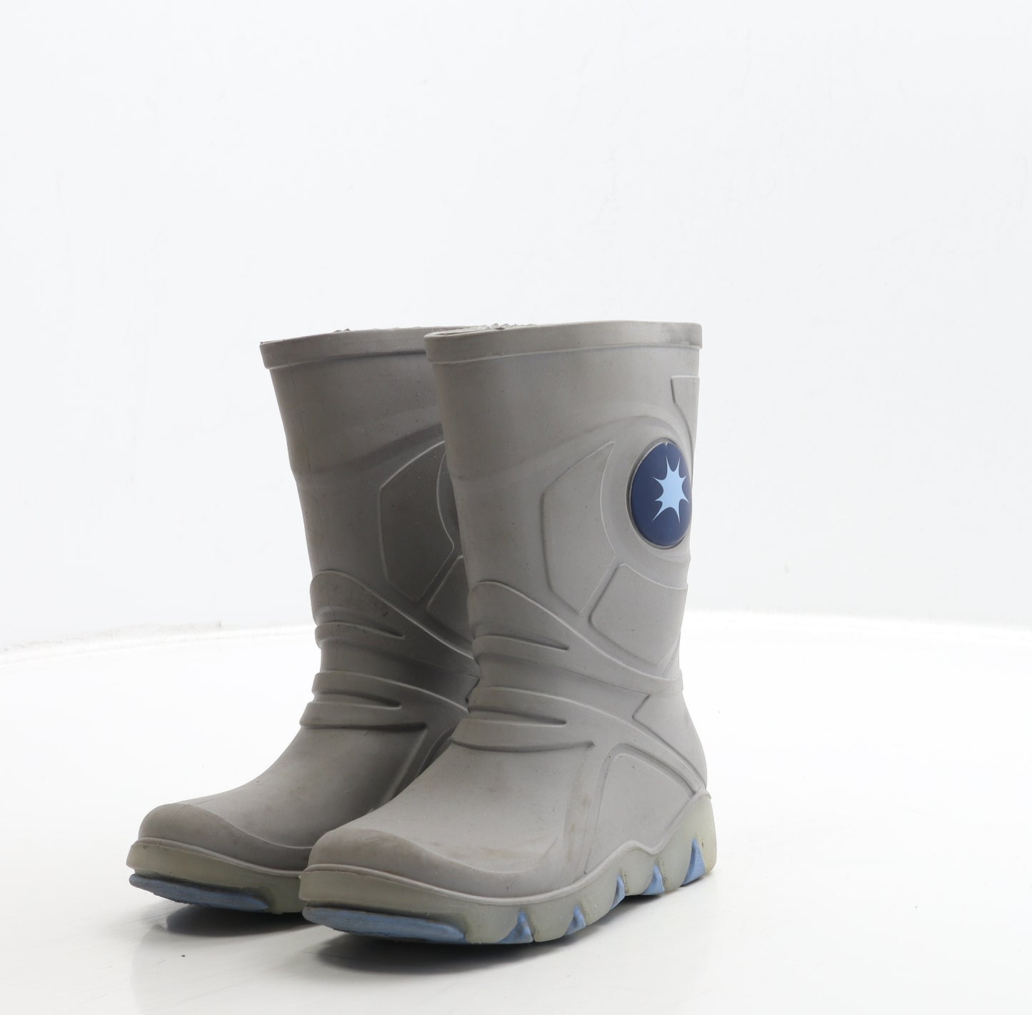 Preworn Boys Grey Rubber Wellies Boot UK 6.5 24 - Star Detail