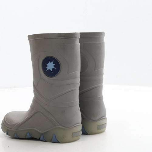 Preworn Boys Grey Rubber Wellies Boot UK 6.5 24 - Star Detail