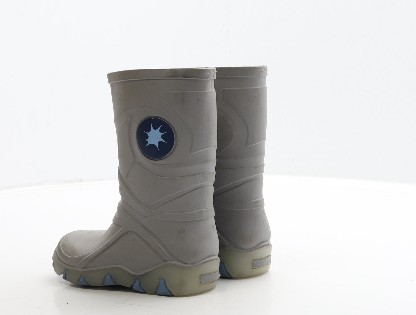 Preworn Boys Grey Rubber Wellies Boot UK 6.5 24 - Star Detail