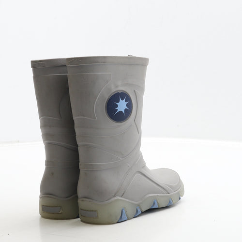Preworn Boys Grey Rubber Wellies Boot UK 6.5 24 - Star Detail