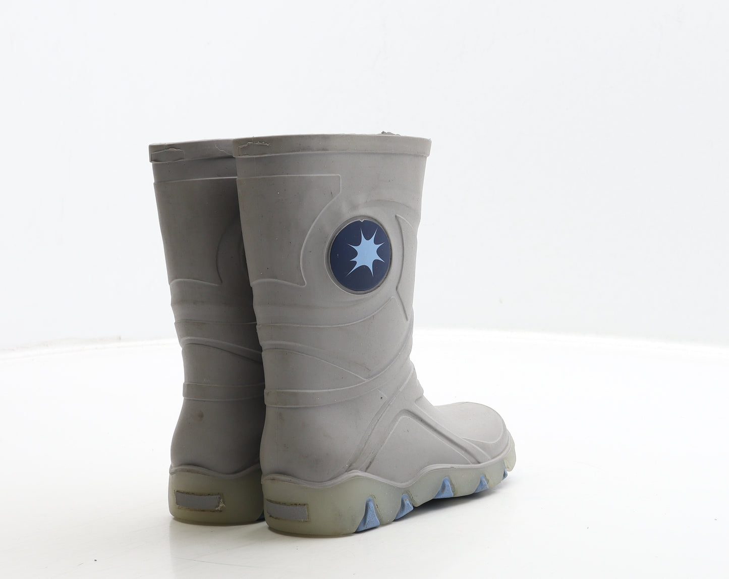 Preworn Boys Grey Rubber Wellies Boot UK 6.5 24 - Star Detail