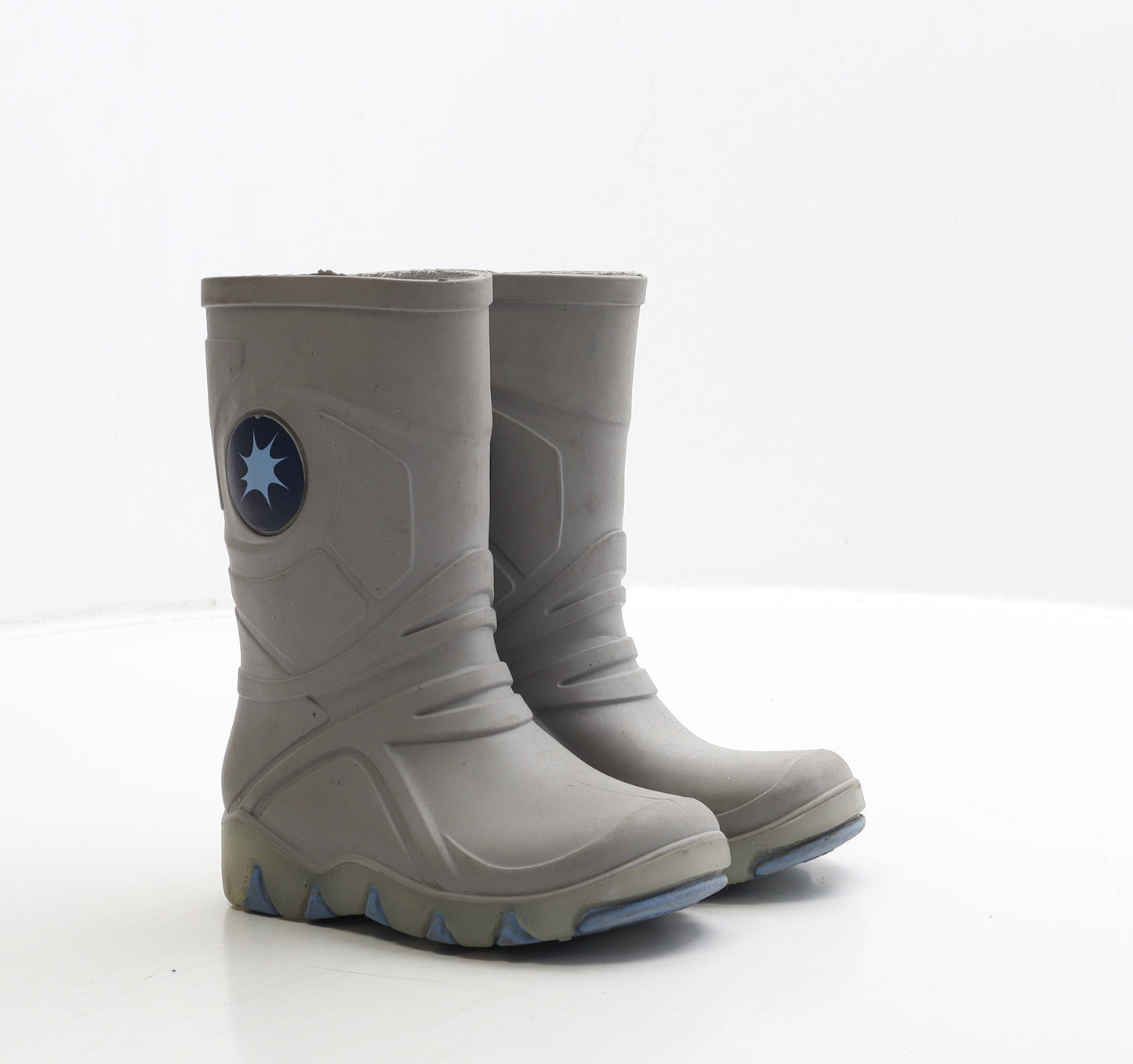 Preworn Boys Grey Rubber Wellies Boot UK 6.5 24 - Star Detail