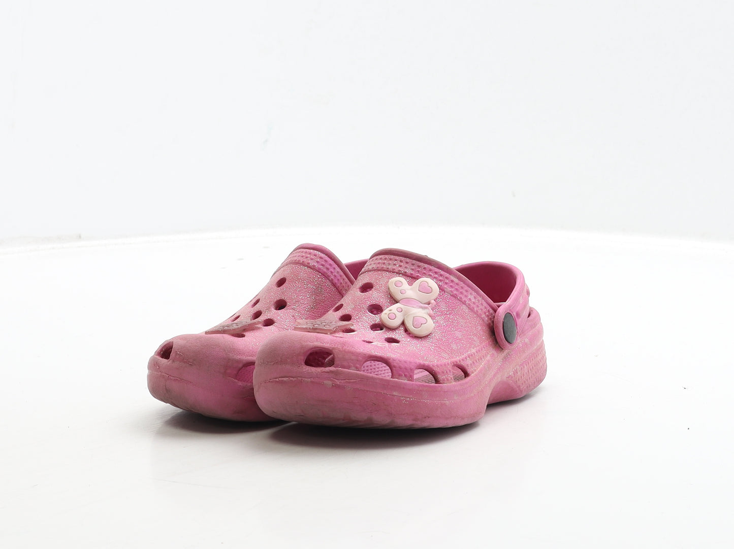 Preworn Girls Pink Rubber Clog Sandal UK 8 26 - Butterfly & Star Detail
