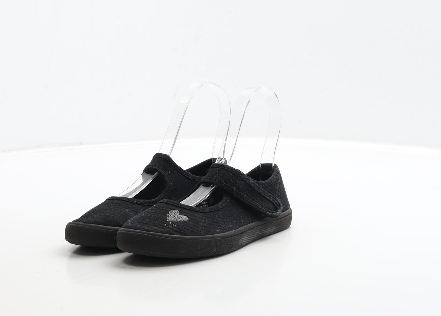 George Girls Black Fabric Mary Jane Flat UK 10 28 - Heart Detail