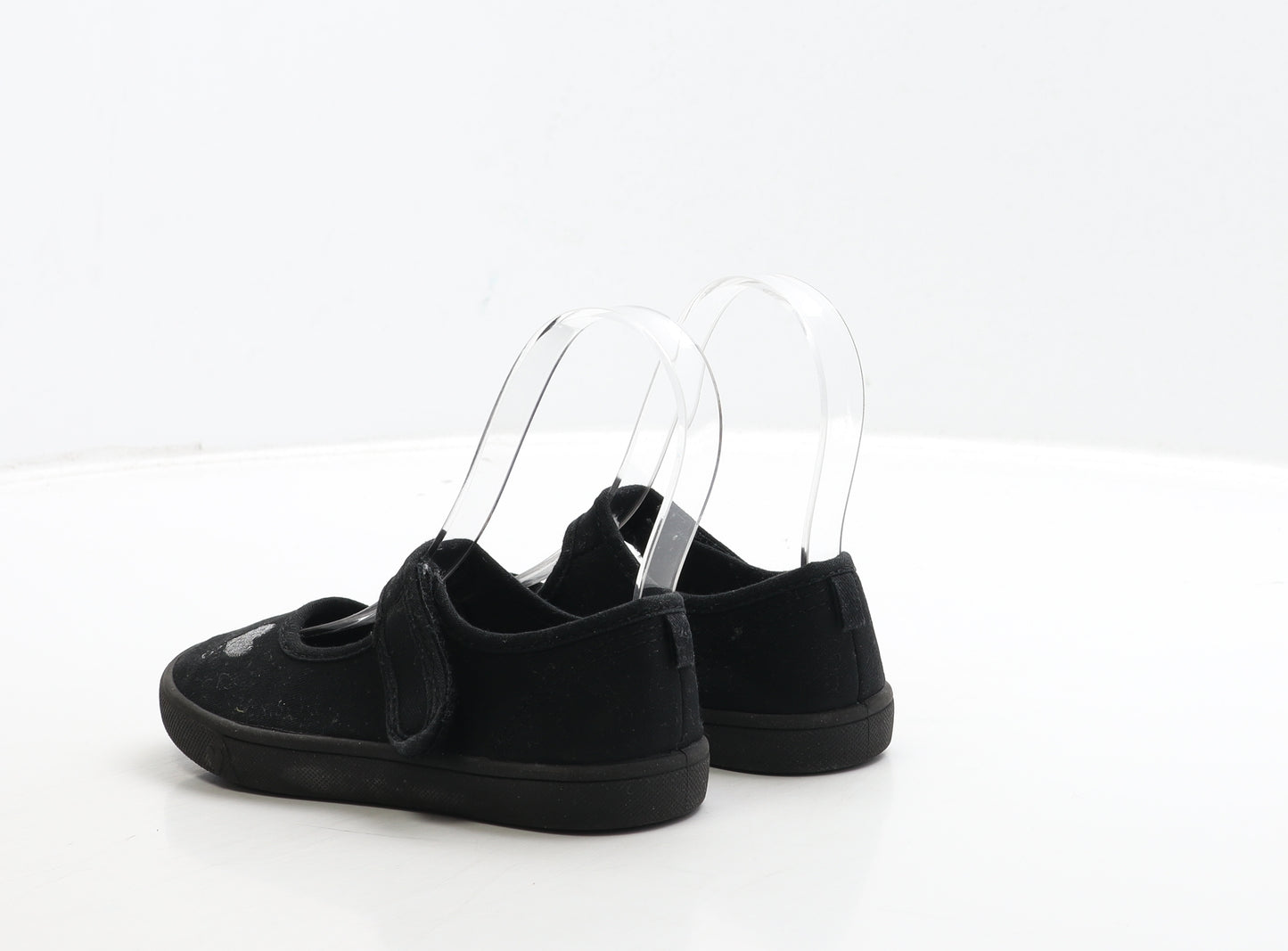 George Girls Black Fabric Mary Jane Flat UK 10 28 - Heart Detail