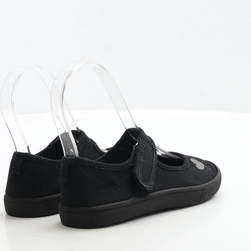 George Girls Black Fabric Mary Jane Flat UK 10 28 - Heart Detail