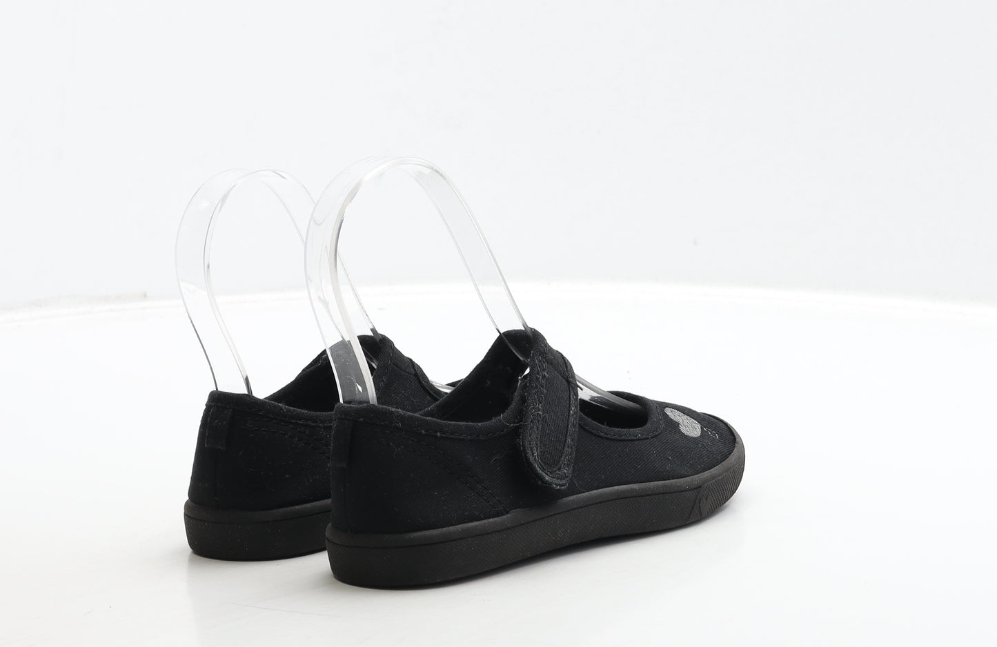 George Girls Black Fabric Mary Jane Flat UK 10 28 - Heart Detail