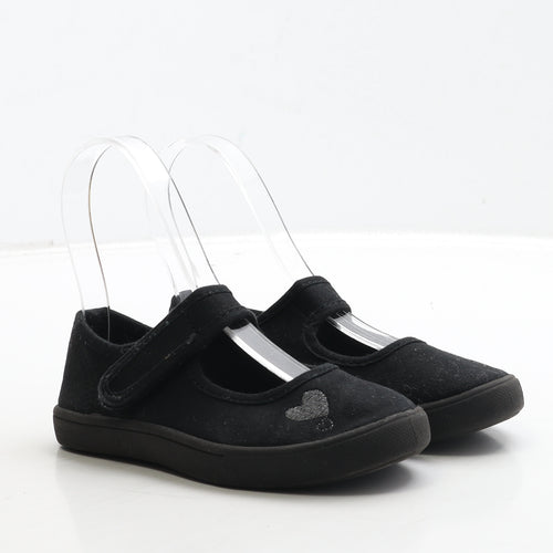 George Girls Black Fabric Mary Jane Flat UK 10 28 - Heart Detail