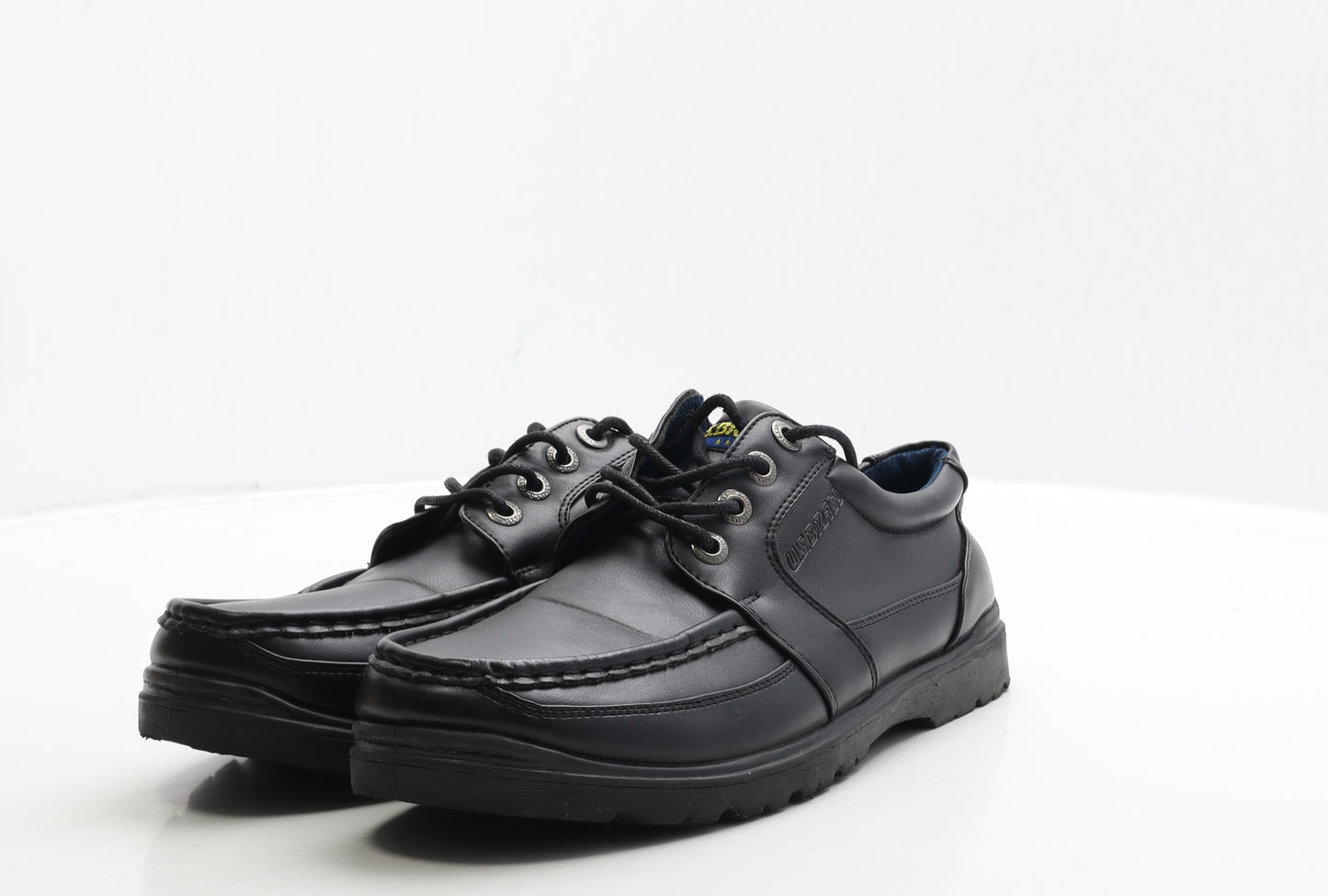 US Brass Mens Black Leather Boat Shoe Casual UK 8