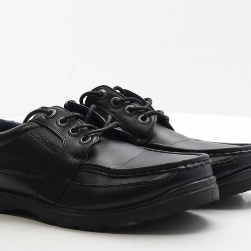 US Brass Mens Black Leather Boat Shoe Casual UK 8