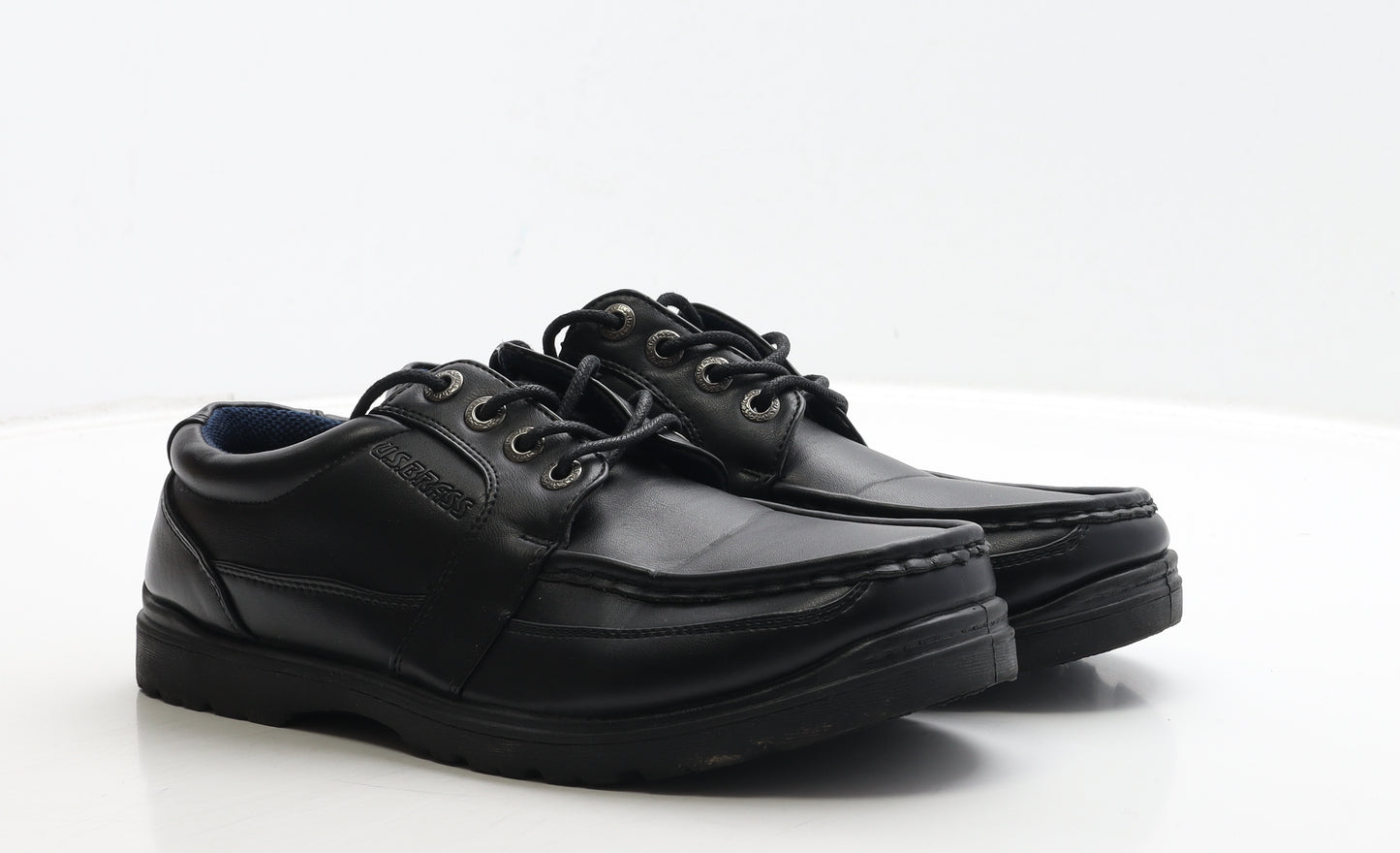 US Brass Mens Black Leather Boat Shoe Casual UK 8