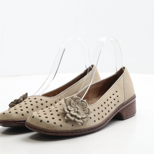 Jenny Womens Beige Geometric Leather Court Heel UK 4.5 - Flower Detail