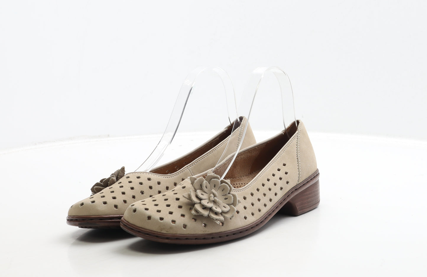 Jenny Womens Beige Geometric Leather Court Heel UK 4.5 - Flower Detail