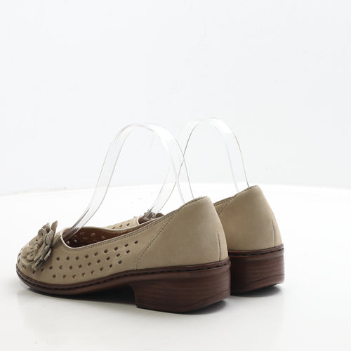 Jenny Womens Beige Geometric Leather Court Heel UK 4.5 - Flower Detail
