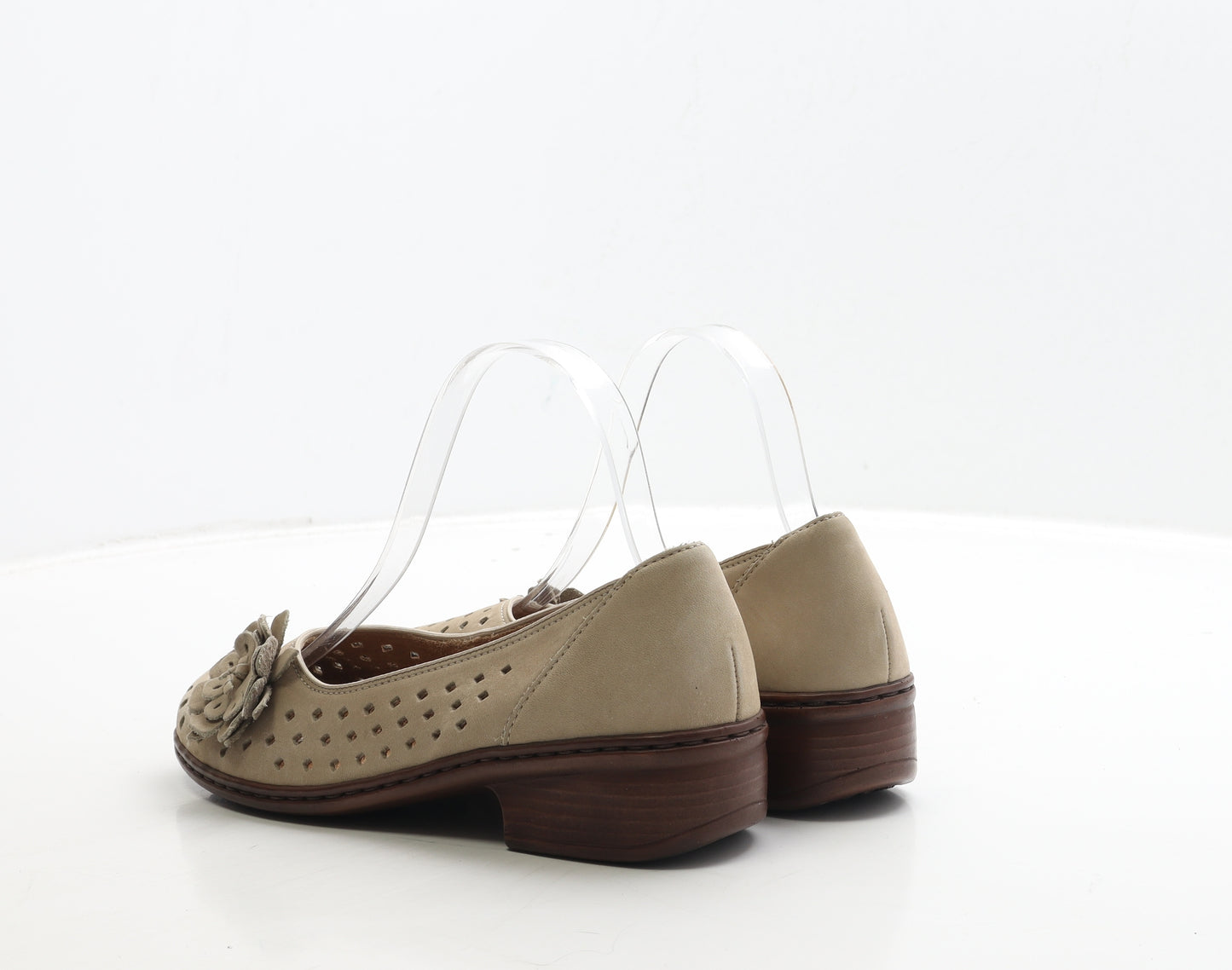 Jenny Womens Beige Geometric Leather Court Heel UK 4.5 - Flower Detail