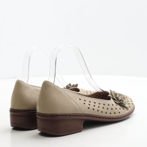 Jenny Womens Beige Geometric Leather Court Heel UK 4.5 - Flower Detail