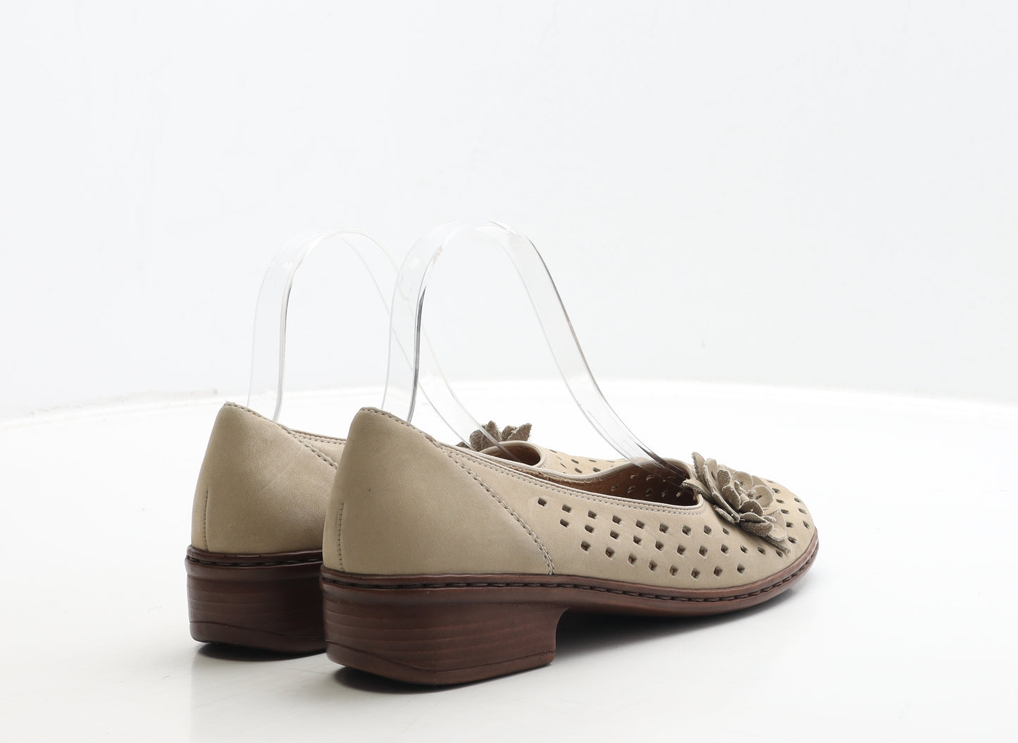 Jenny Womens Beige Geometric Leather Court Heel UK 4.5 - Flower Detail