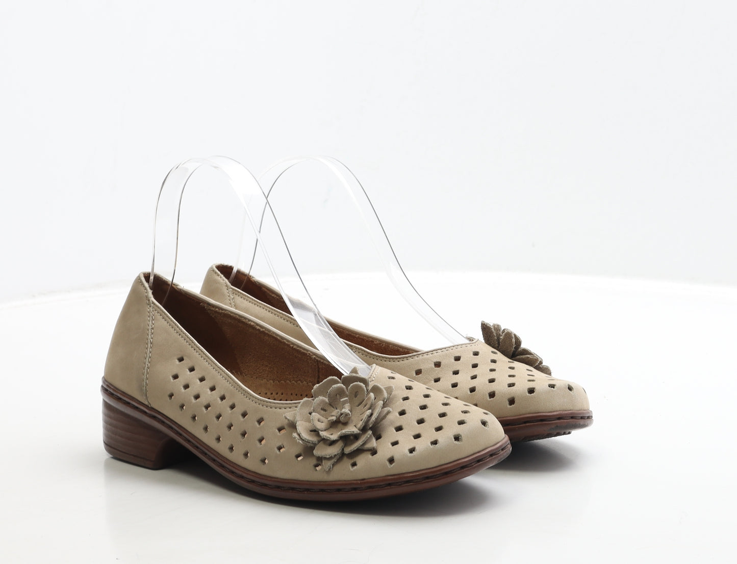 Jenny Womens Beige Geometric Leather Court Heel UK 4.5 - Flower Detail