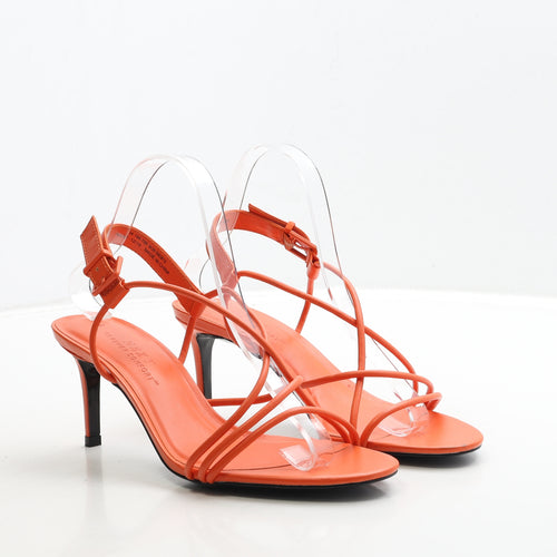 NEXT Womens Orange Leather Strappy Heel UK 6 39 - Wide Fit