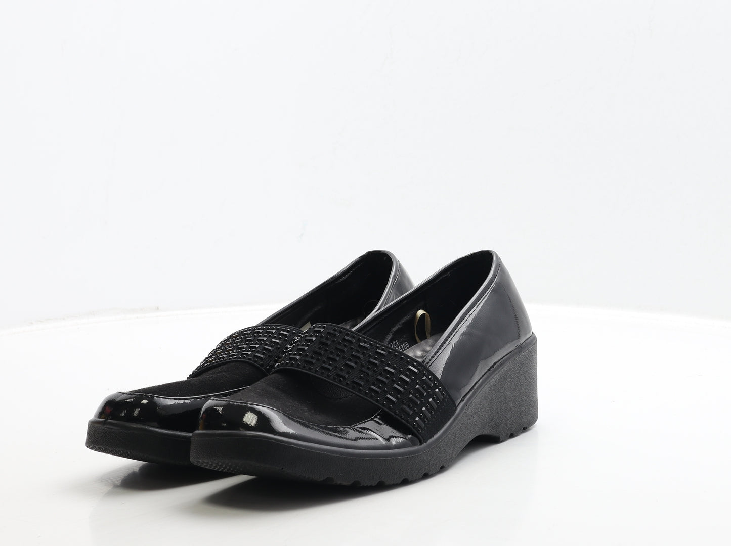 Comfort Bliss Womens Black Geometric Patent Leather Loafer Casual UK 7 41