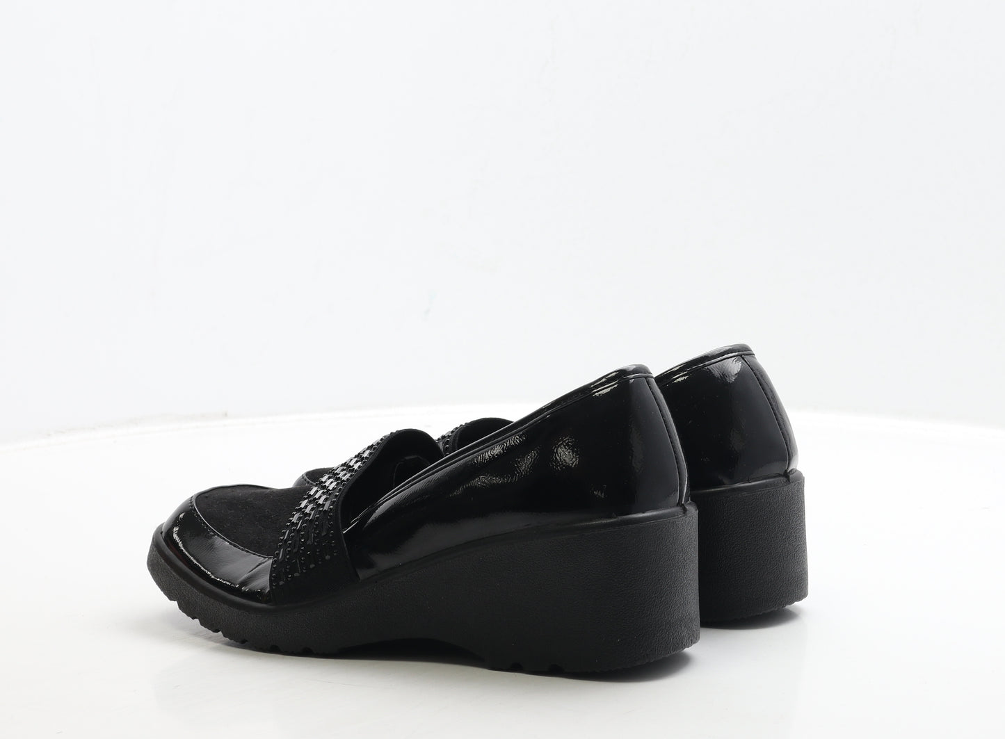 Comfort Bliss Womens Black Geometric Patent Leather Loafer Casual UK 7 41