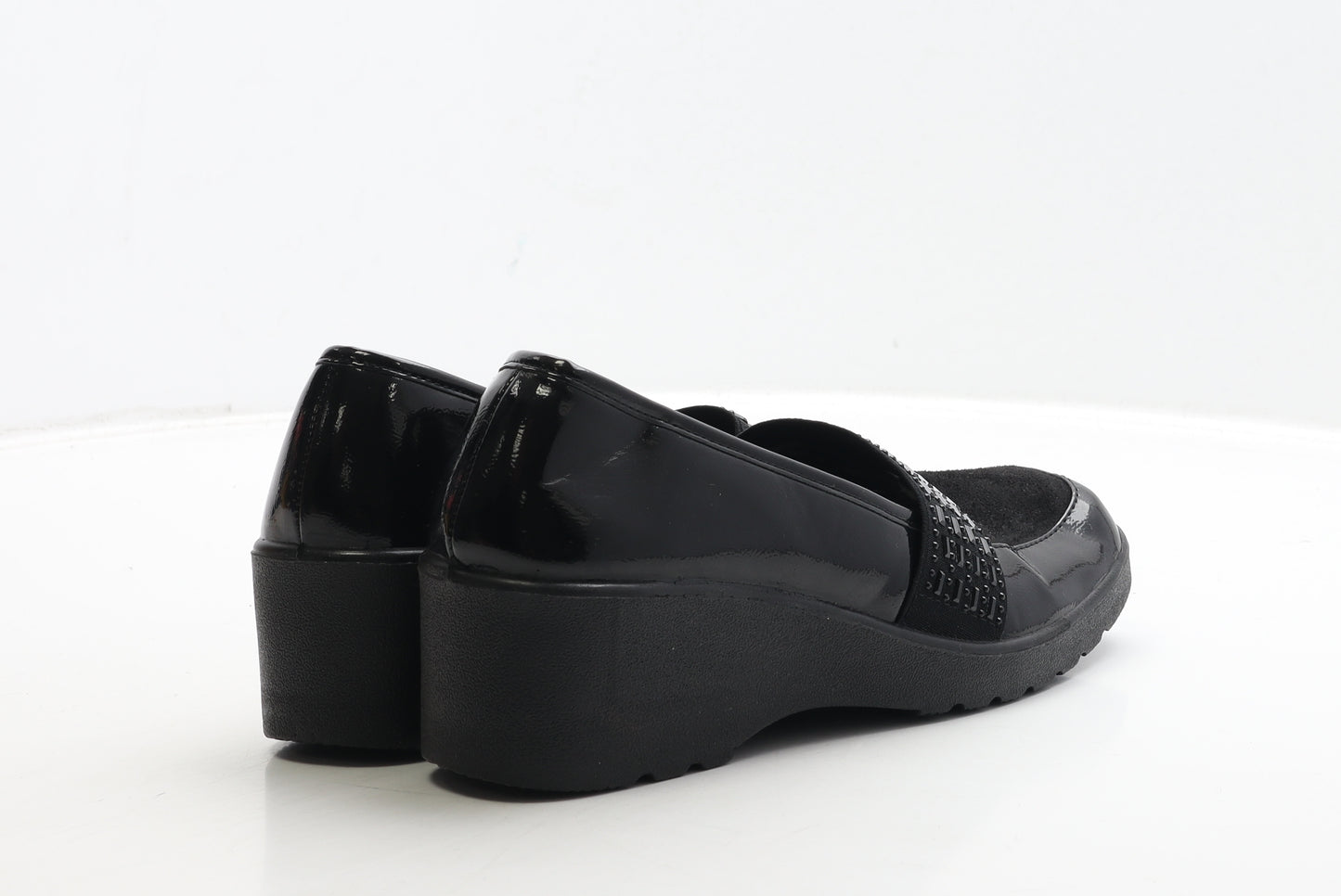 Comfort Bliss Womens Black Geometric Patent Leather Loafer Casual UK 7 41
