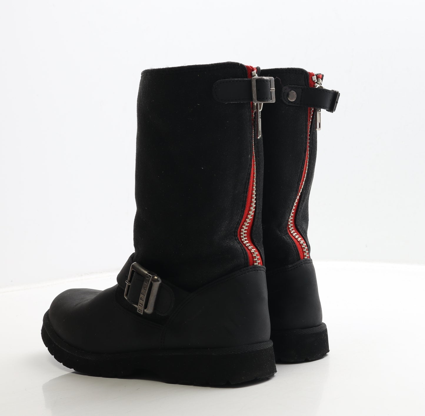 Buffalo Womens Black Leather Biker Boot UK 5 38 - Estimated UK Size 5