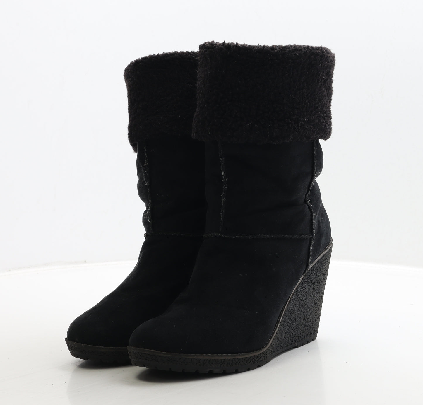 Barratts Womens Black Suede Shearling Style Boot UK 5