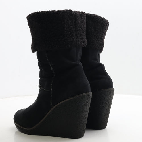 Barratts Womens Black Suede Shearling Style Boot UK 5
