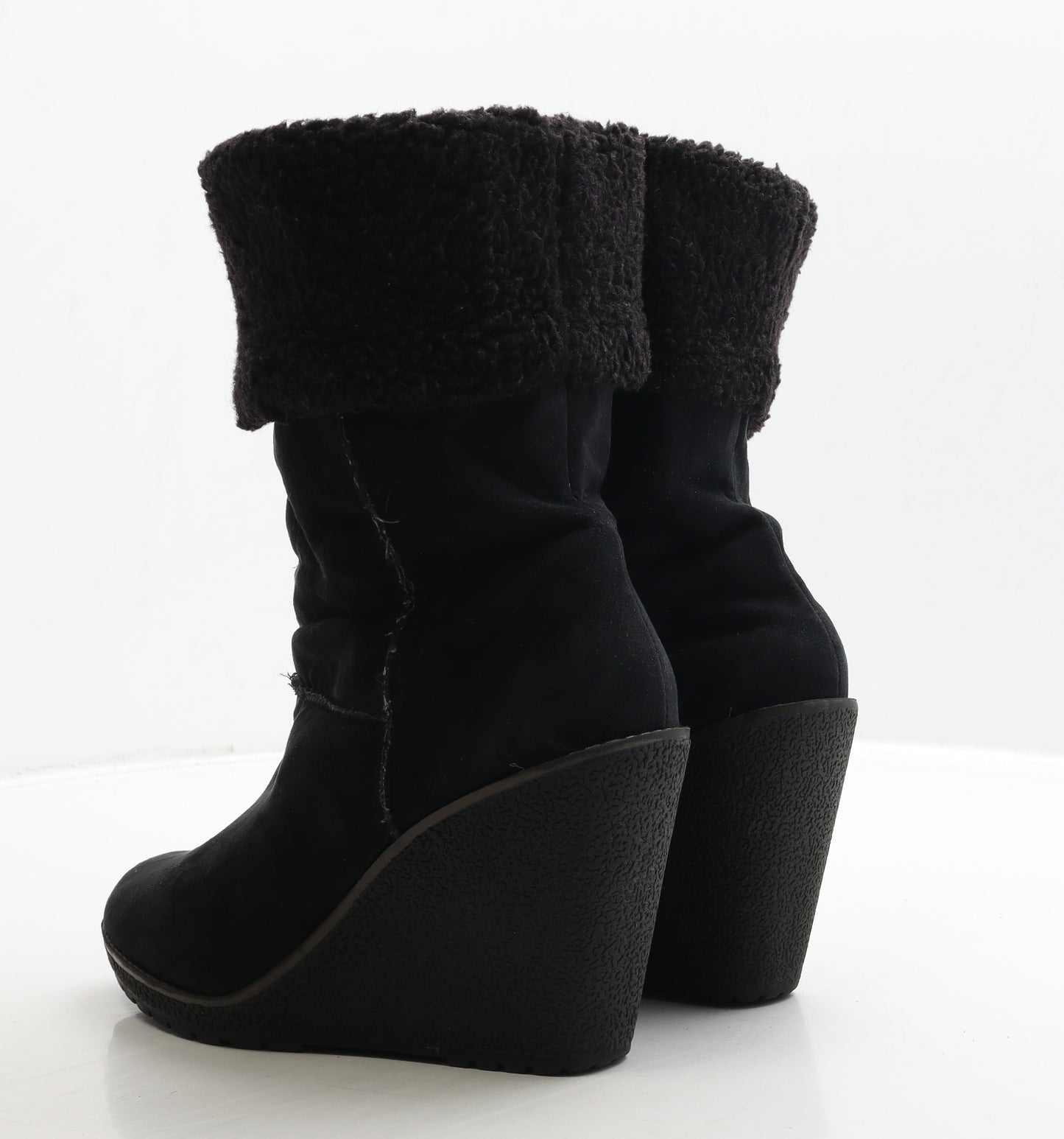Barratts Womens Black Suede Shearling Style Boot UK 5