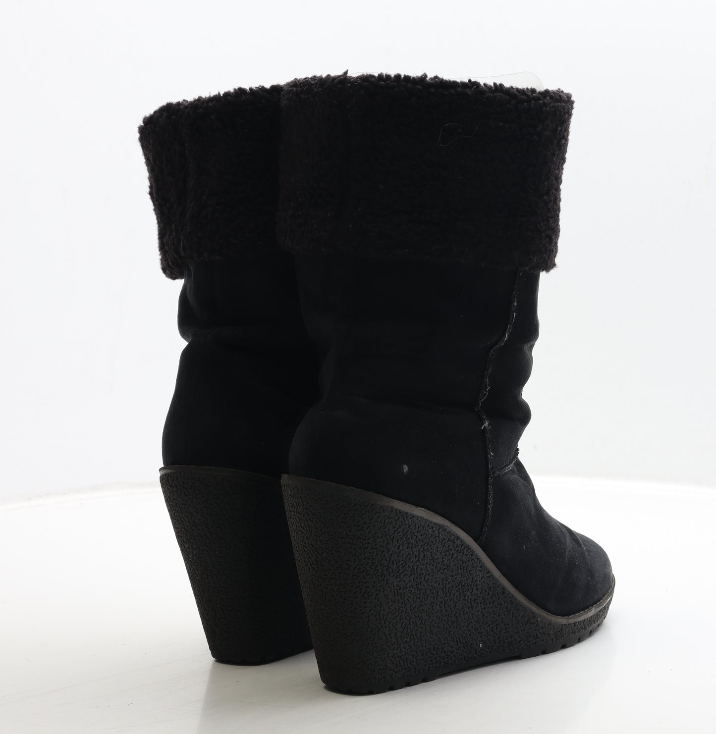 Barratts Womens Black Suede Shearling Style Boot UK 5