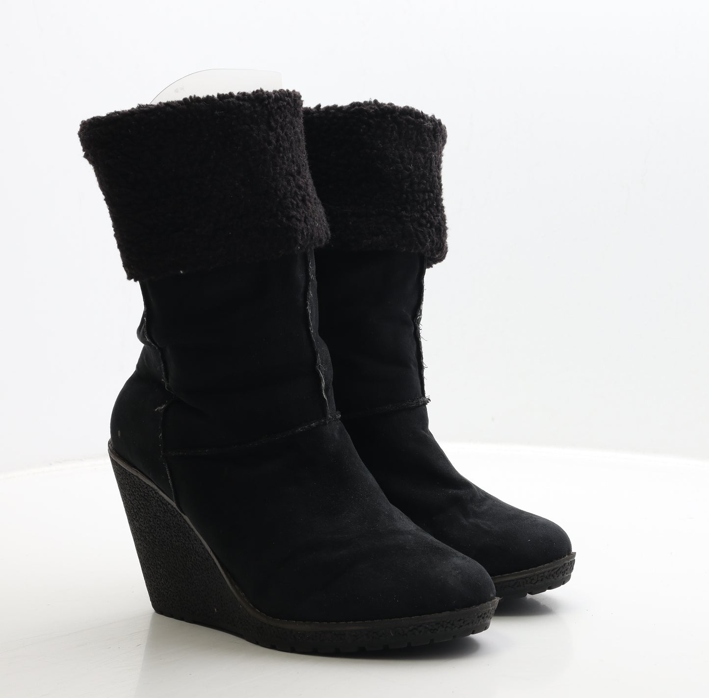 Barratts Womens Black Suede Shearling Style Boot UK 5