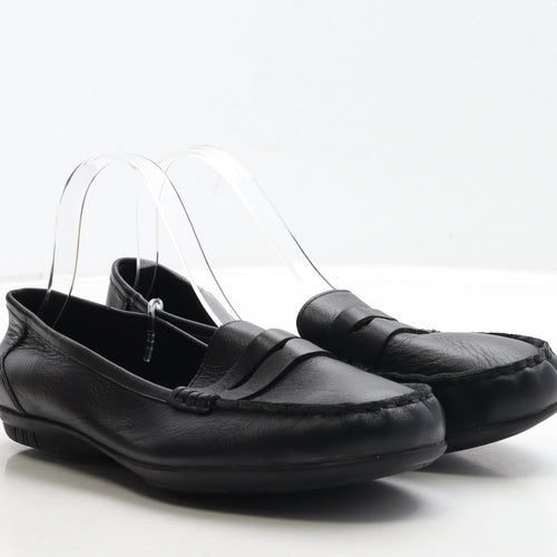 Hotter Womens Black Leather Loafer Flat UK 7.5