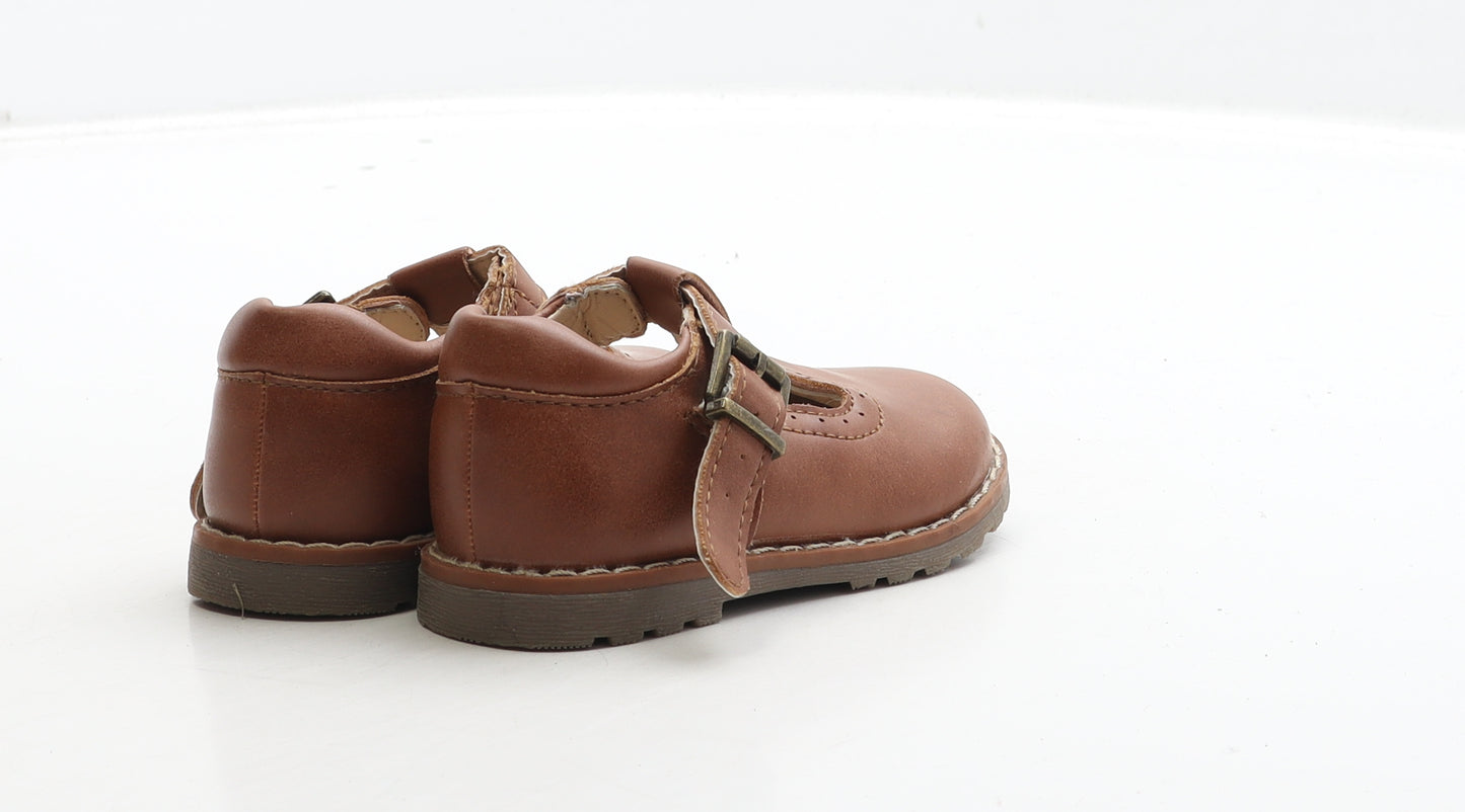 Preworn Girls Brown Leather Mary Jane Casual UK 3