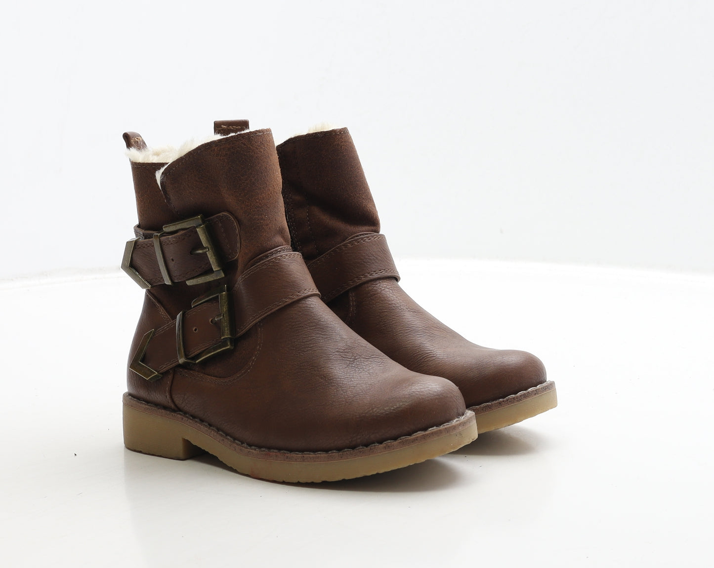 George Girls Brown Leather Biker Boot UK 12