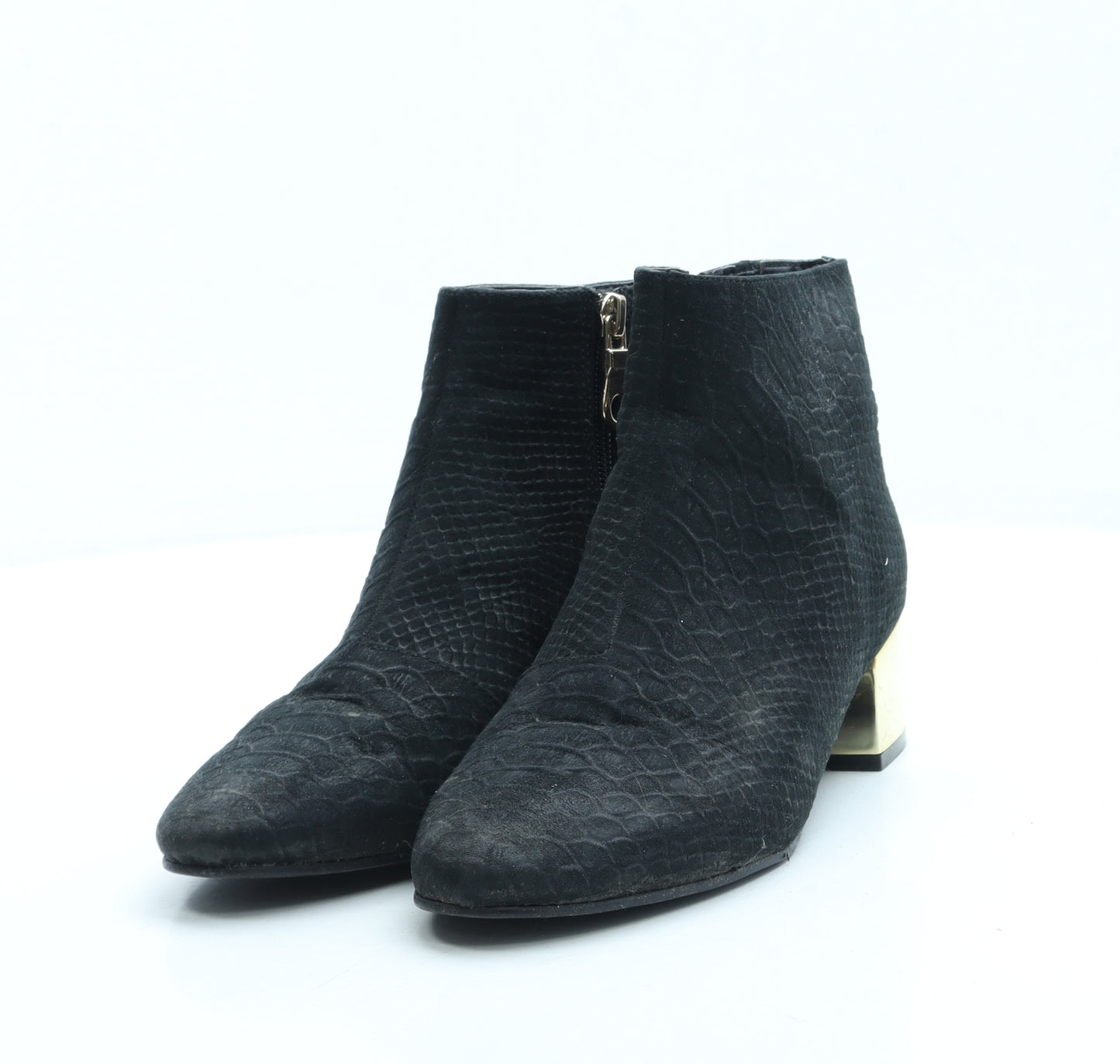 Topshop Womens Black Animal Print Polyester Bootie Boot UK 4 37 - Snake Print