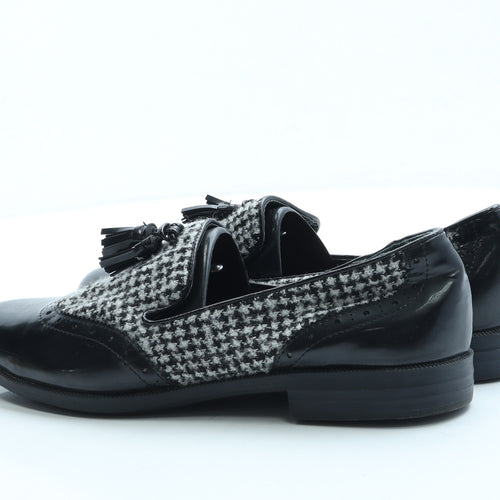 TU Womens Black Houndstooth Polyester Loafer Flat UK 8