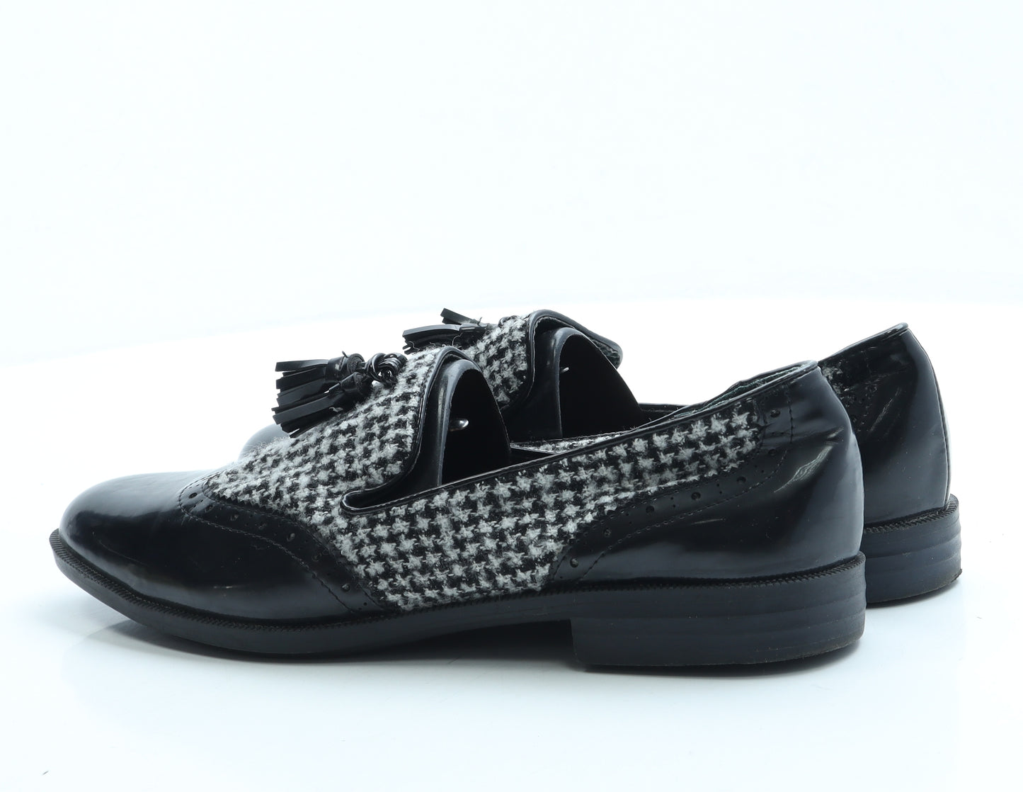 TU Womens Black Houndstooth Polyester Loafer Flat UK 8