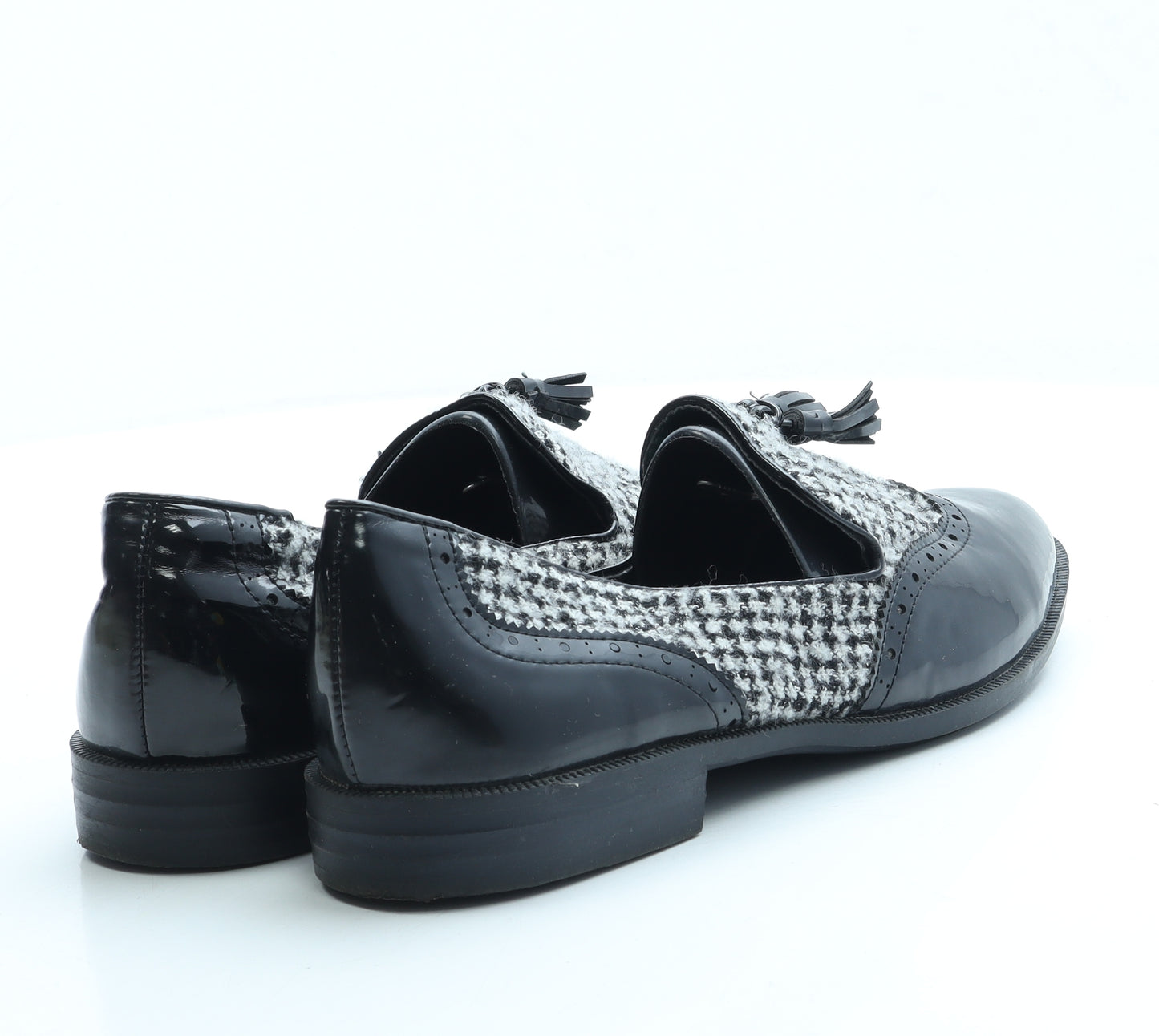 TU Womens Black Houndstooth Polyester Loafer Flat UK 8