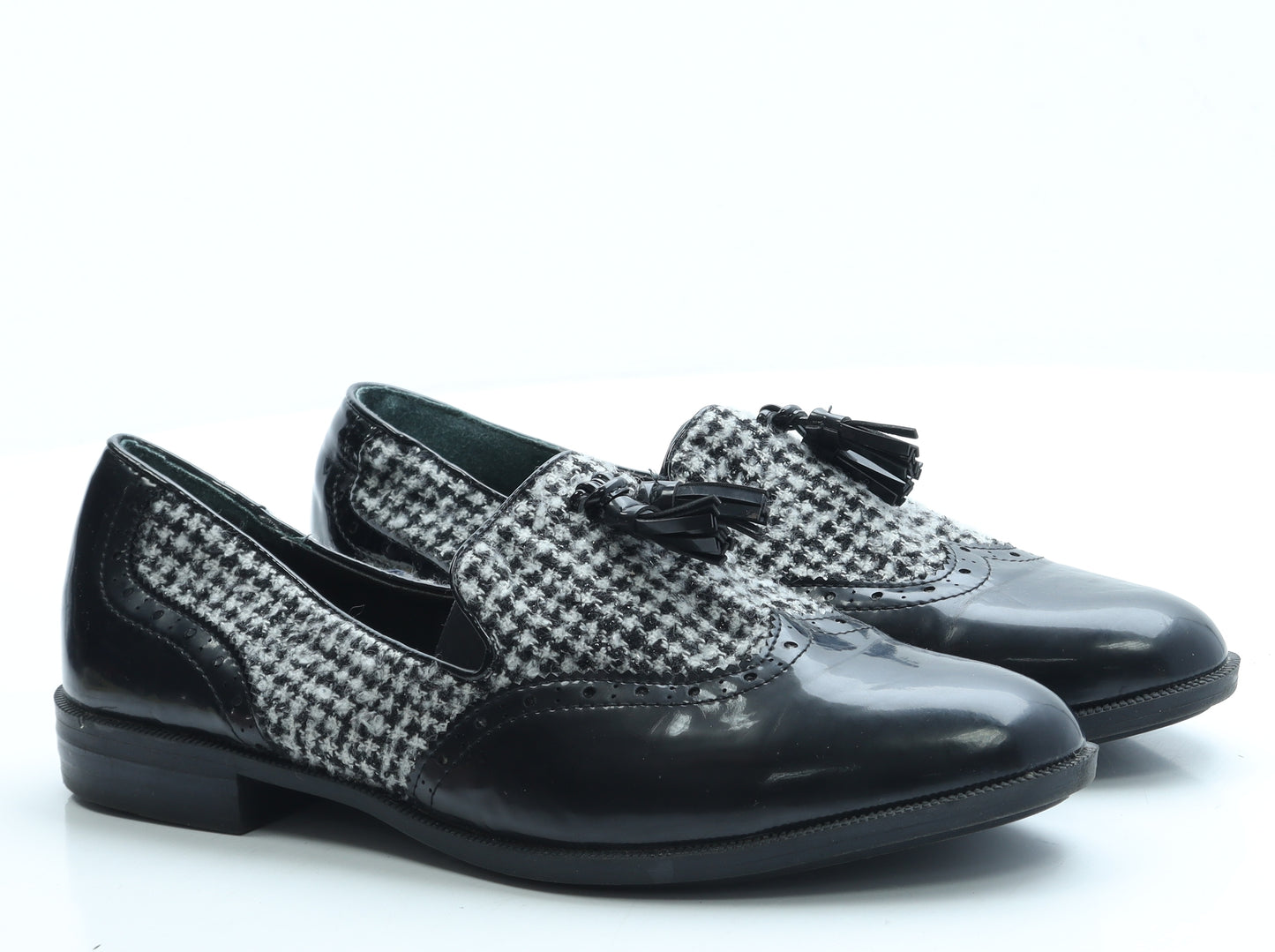 TU Womens Black Houndstooth Polyester Loafer Flat UK 8