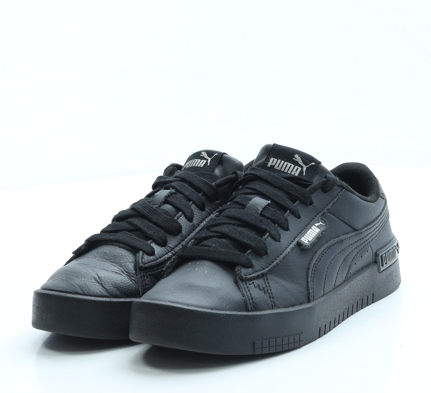 PUMA Boys Black Leather Trainer UK 3 35.5