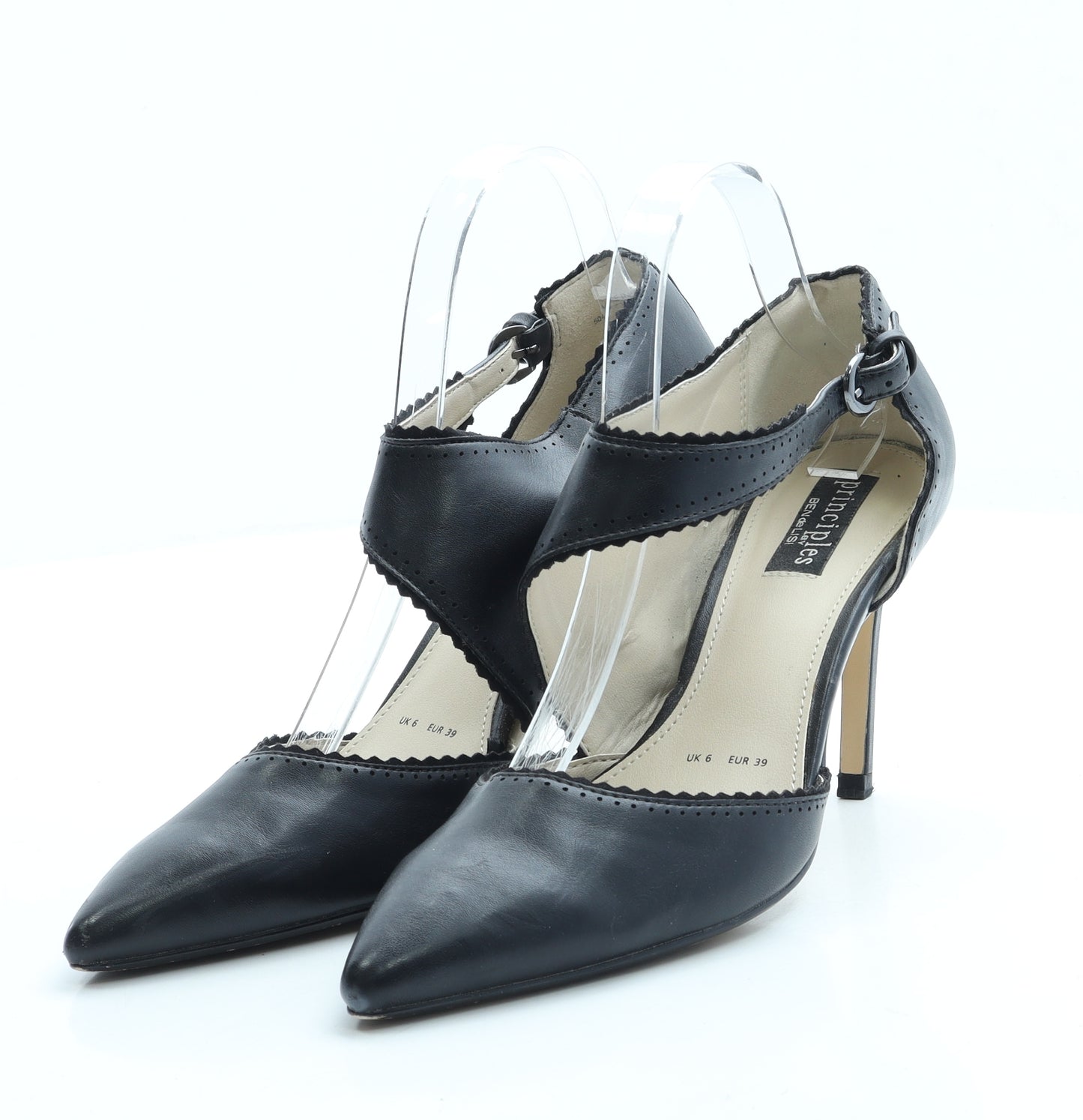 Principles Womens Black Leather Court Heel UK 6 39