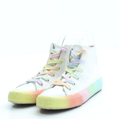 NEXT Girls White Leather Trainer UK 12 - Rainbow