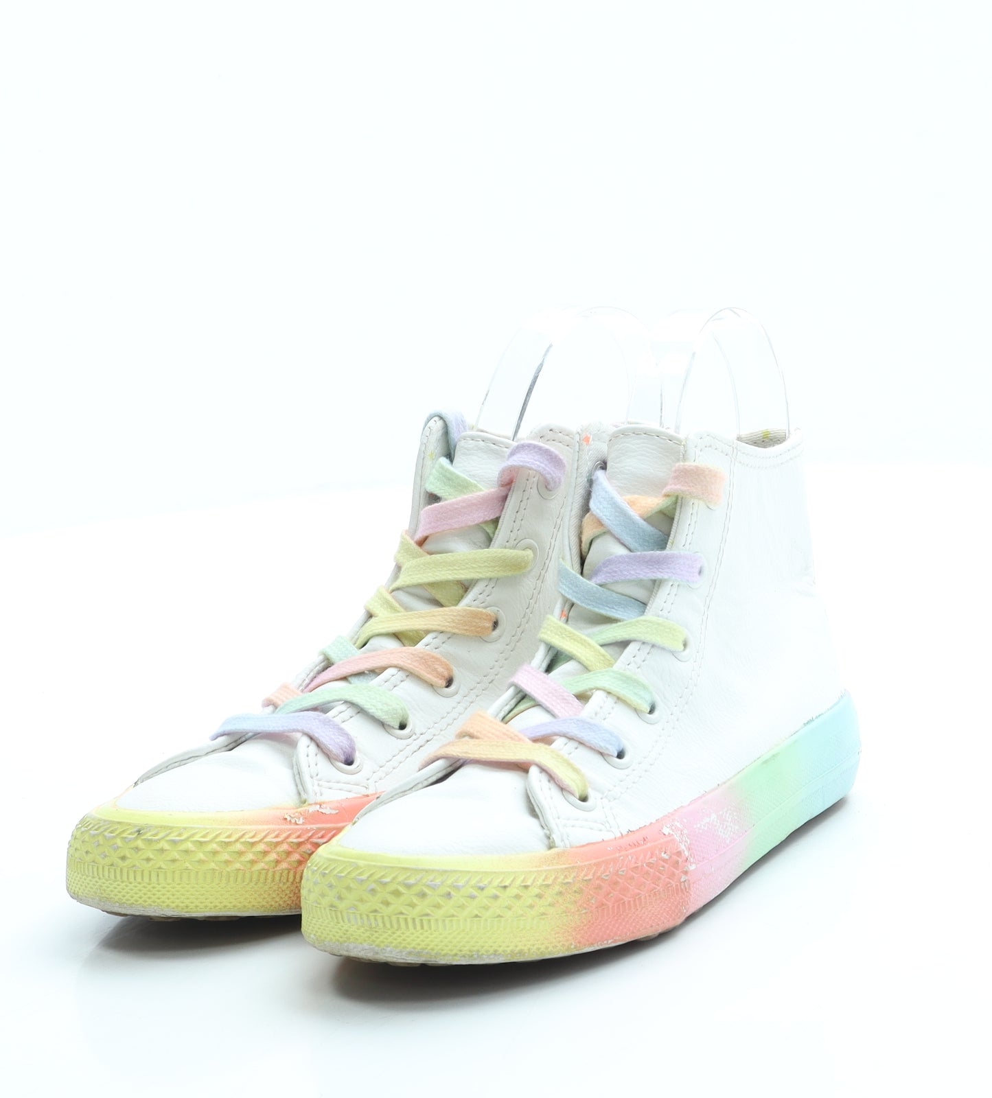 NEXT Girls White Leather Trainer UK 12 - Rainbow