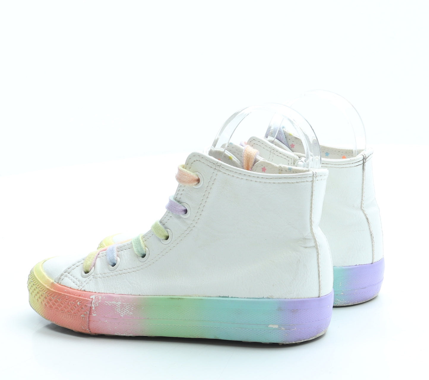 NEXT Girls White Leather Trainer UK 12 - Rainbow