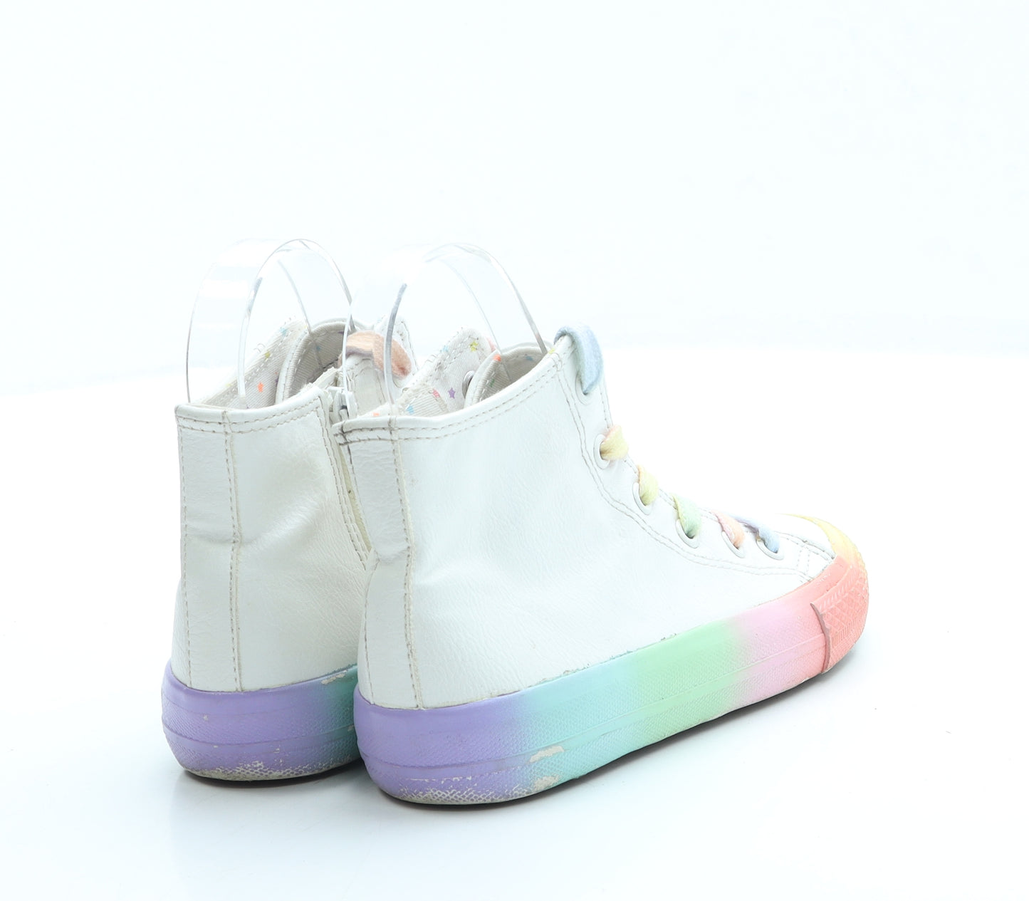 NEXT Girls White Leather Trainer UK 12 - Rainbow