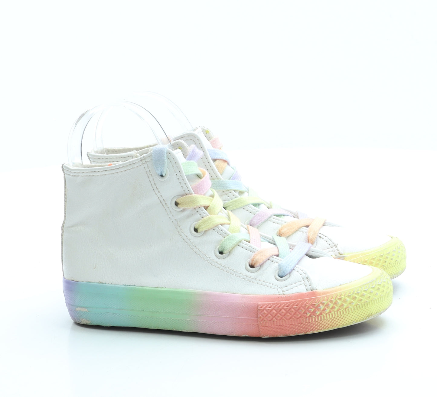 NEXT Girls White Leather Trainer UK 12 - Rainbow