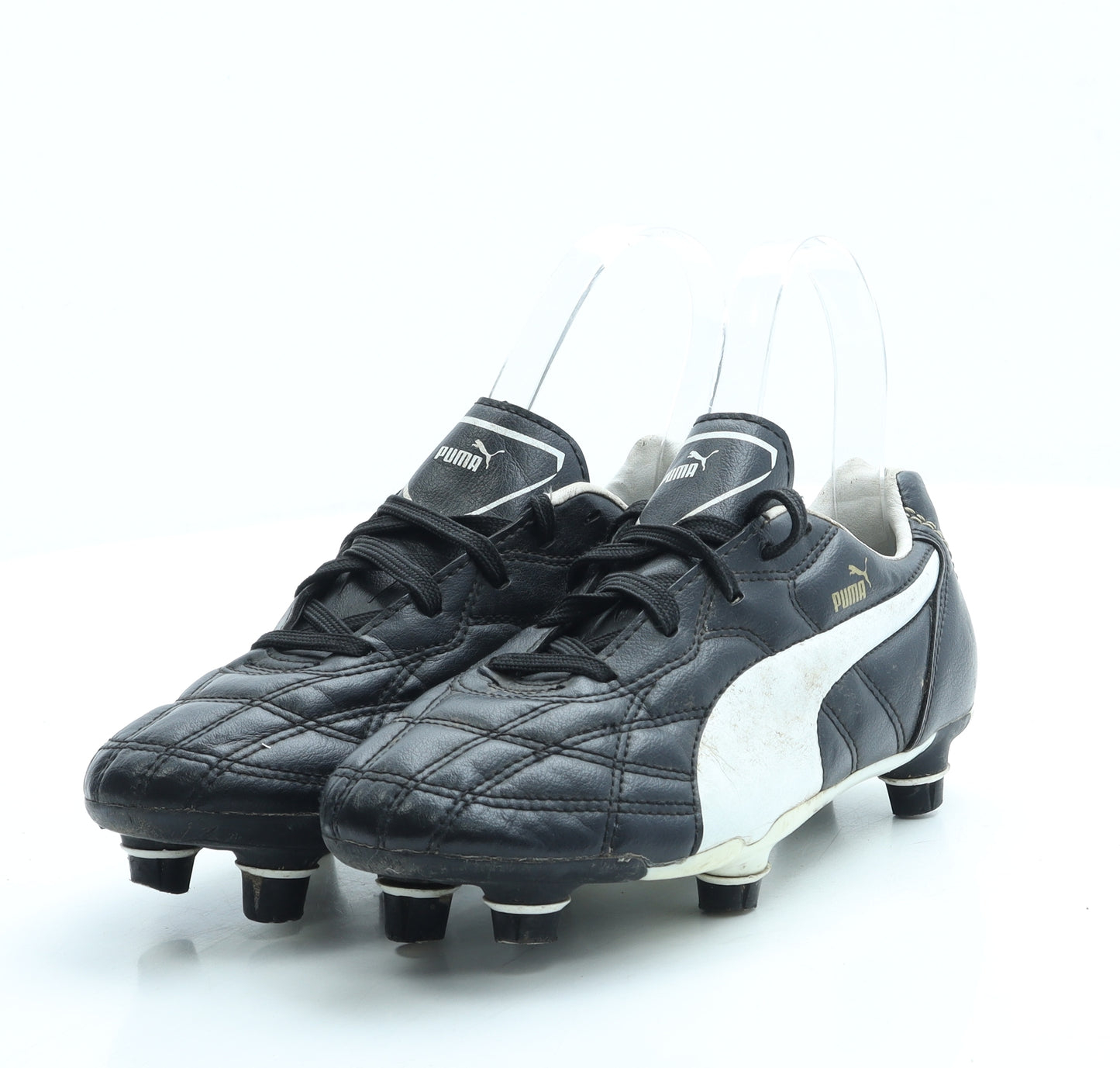PUMA Boys Black Colourblock Leather Trainer UK 2 34.5
